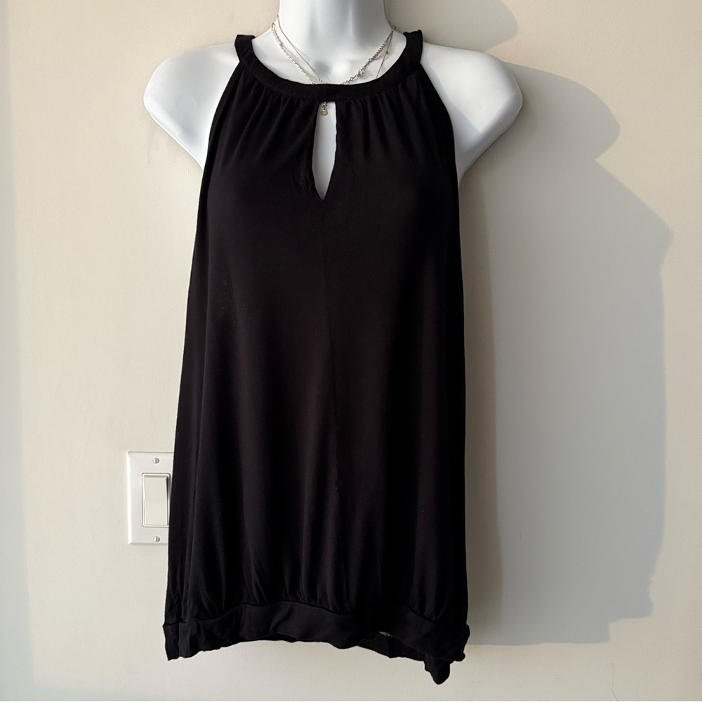 ELLEN TRACY top Black Halter Keyhole Sleeveless Stretch Blouse Women’s L